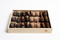 24 Chocolate-Coated Dates (18 Dark chocolate 70.5% and 6 Milk chocolate), Filled with Nut Butters and Dried Fruit